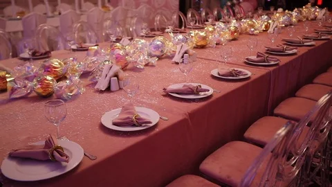 Motion along luxurious table served for birthday celebration Stock-Footage 111632499