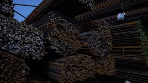Motion along pile of armatures at construction site closeup Stock Footage 117842908