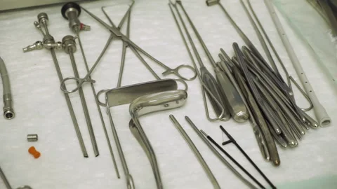 Motion along table with different surgical tools in hospital 스톡 동영상 101295392
