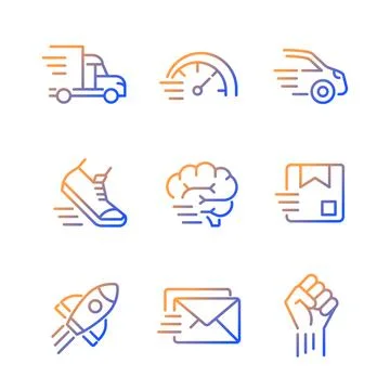 Motion and speed gradient linear vector icons set Stock Illustration