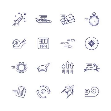 Motion and speed linear icons. Slow and fast vector signs Stock Illustration