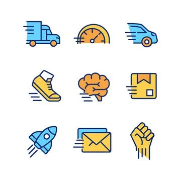 Motion and speed pixel perfect RGB color icons set 스톡 일러스트