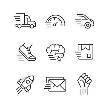 Motion and speed pixel perfect linear icons set Stock Illustration