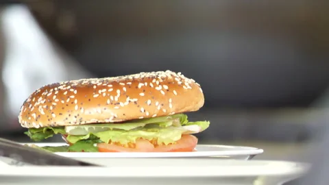 Motion of angus hamburger on white plate with 4k resolution Stock Footage 102587310