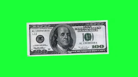 Motion animation - 100 dollar bill on green background. For overlay element on Stock Footage 296642688