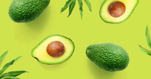 Motion animation with avocado. Avocado animation on the green background. Stock Footage 139078519