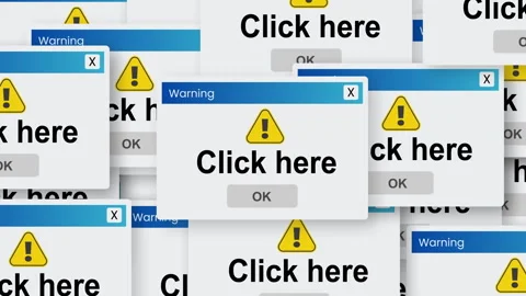 Motion animation of a web browser window with click here warning on a green Stock Footage 295982774
