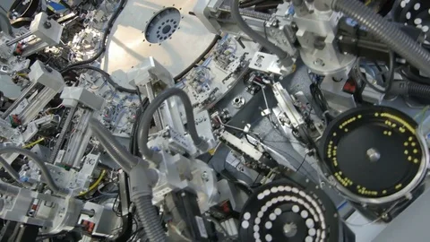 Motion Around Modern Automatic Machine in Workshop Closeup Stock Footage 72927726