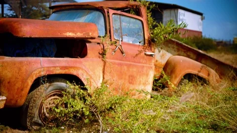 Motion around a old rusty car Stock Footage 74023667
