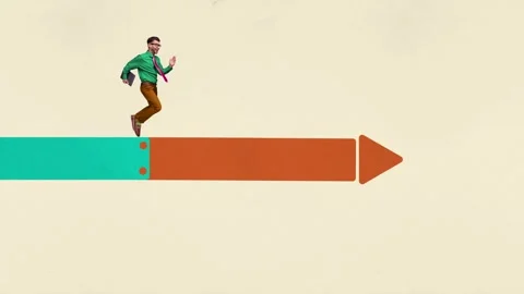 Motion art collage video of happy businessman run arrow Stockbeeldmateriaal 301515534