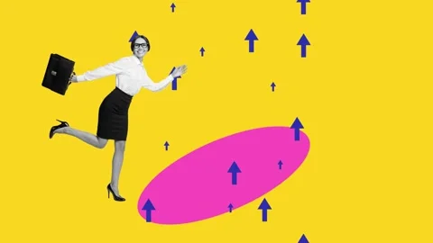 Motion art collage video of happy businesswoman run work Stock Footage 301515819