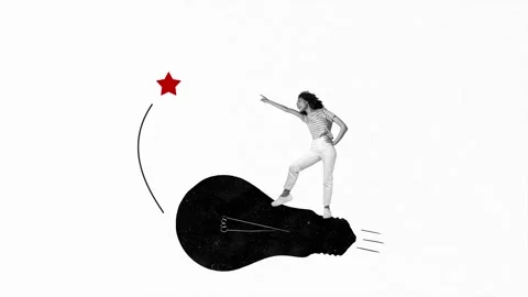 Motion art collage video of happy american girl stand light bulb Stock-Footage 302158201