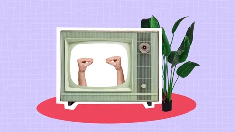 Motion art collage video of retro tv set screen hands gesture kiss love heart Stock Footage 302994654