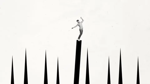 Motion art collage video of scared man stand sharp figure graphics art Stock Footage 302988261