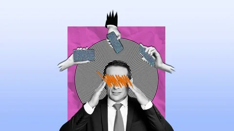 Motion art collage video of upset businessman wear formal suit suffer migraine Stock Footage 302375136