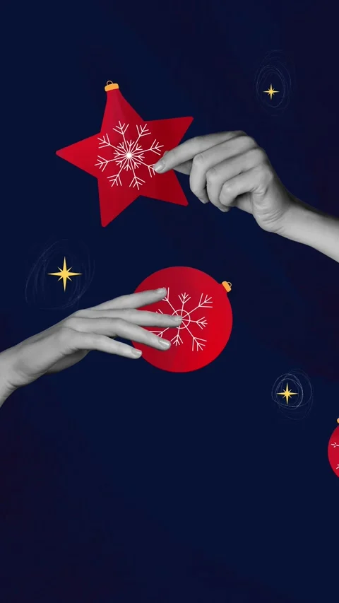 Motion art poster collage video of hands hold new year tree Stock-Footage 302990178