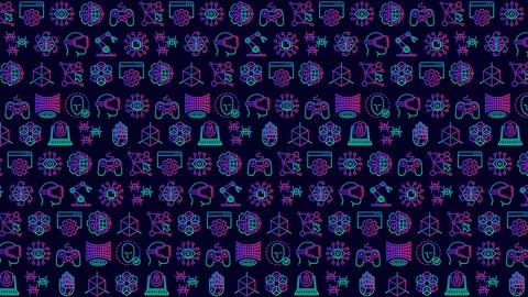 Motion background with cyber technology icons moving in different sides. Stock Footage 99173190