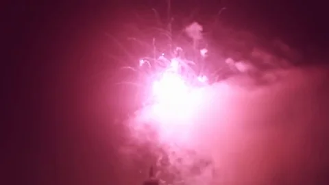 Motion background of defocused fireworks at night with colored bokeh sparkles Stock Footage 85269909