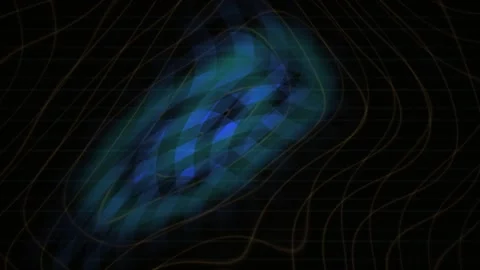 Motion Background with Glowing Blue Grid and Golden Wavy Lines Pattern Stock Footage 343730474