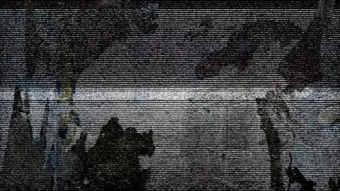 Motion background shows a dark grunge wall and noisy glitch effects Stock Footage 160656584