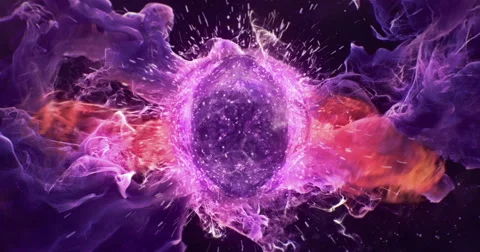 Motion Background VJ Loop - Dark Purple Orange Lens Sphere Particles 4k Stock Footage 68081677