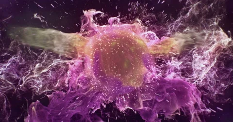 Motion Background VJ Loop - Dark Pink Magenta Yellow Lens Sphere Particles 4k Stock Footage 68081752