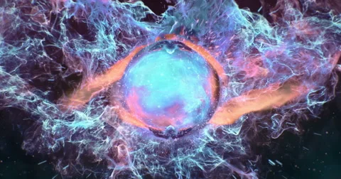 Motion Background VJ Loop - Dark Cyan Orange Lens Sphere Particles 4k Stock Footage 68081756