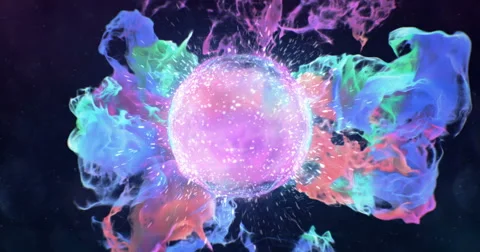 Motion Background VJ Loop - Lens Sphere Pink Orange Cyan Colorful Particles 4k Stock Footage 68081388