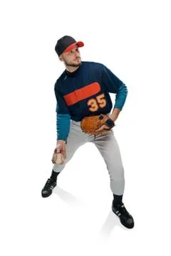 Motion of a baseball pitcher on white background Stock Photos