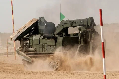 Motion of BAT track layer on Army Games-19 Stock Photos