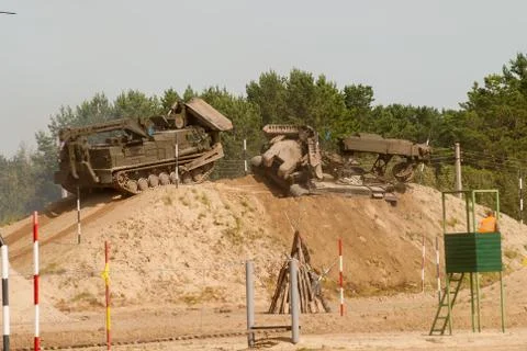 Motion of BAT track layer with fail. Army Games Stockfoto's