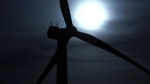 Motion the blades of a large wind turbine in a field against a background of Stock Footage 155479778