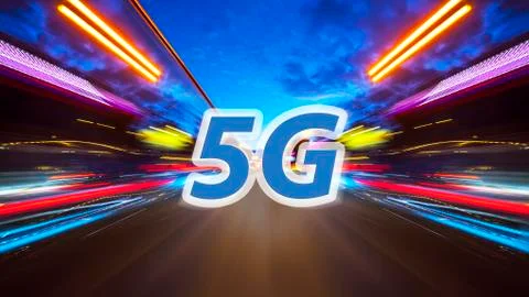 Motion blur background with 5G Stock Photos