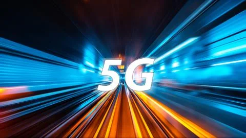 Motion blur background with 5G Stock Photos