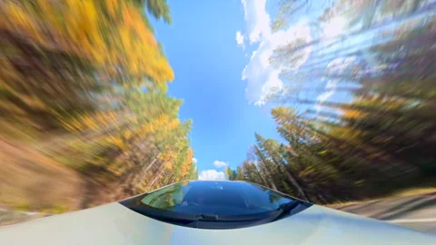 Motion Blur Captures a Car Speeding Along a Country Road Stock Footage 292866160
