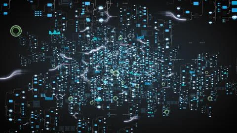 Motion blur effect on a large digital network, emphasizing speed and data flow Stock Photos
