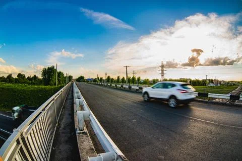 Motion blur image of a car moving along the highway Stock Photos