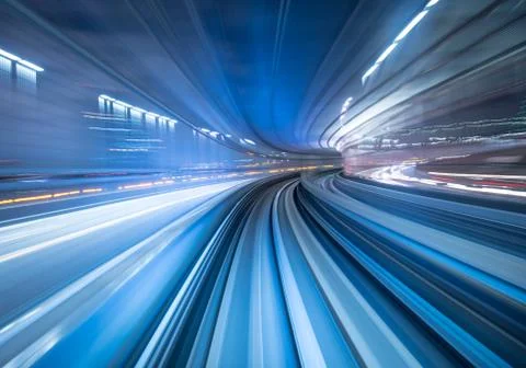 Motion blur of train moving inside tunnel in Tokyo, Japan Stock Photos