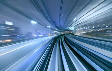 Motion blur of train moving inside tunnel in Tokyo, Japan Stock Photos