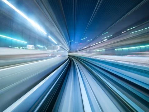 Motion blur of train moving inside tunnel in Tokyo, Japan Stock Photos