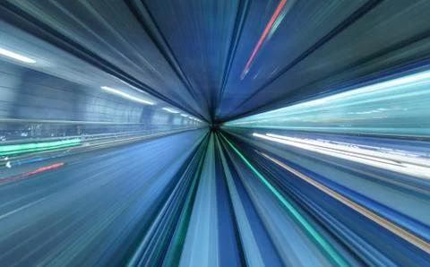 Motion blur of train moving inside tunnel in Tokyo, Japan Stock Photos