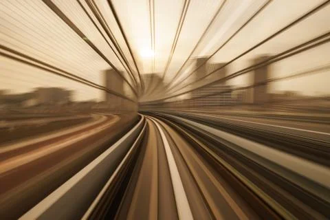 Motion blur of train moving inside tunnel in Tokyo, Japan Foto stock