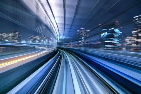 Motion blur of train moving inside tunnel in Tokyo, Japan Stock Photos