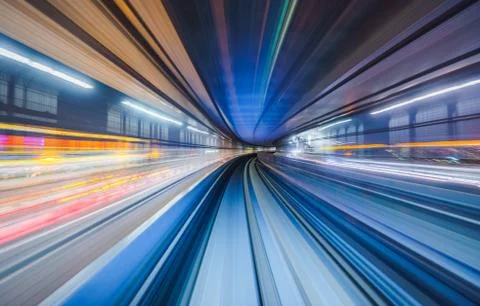 Motion blur of train moving inside tunnel in Tokyo, Japan Stock Photos