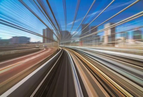 Motion blur of train moving inside tunnel in Tokyo, Japan Stock Photos