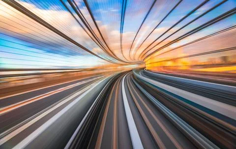 Motion blur of train moving inside tunnel in Tokyo, Japan Stock Photos