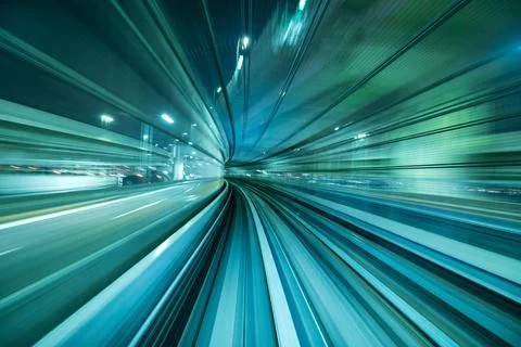 Motion blur of train moving inside tunnel in Tokyo, Japan Stock Photos