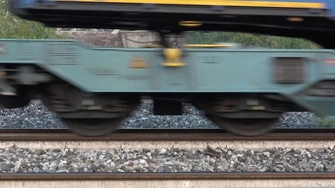 Motion Blur of a Train Passing on Railway Tracks - C0023 Stock Footage 292638633