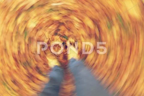 Motion Blur Walking in Autumn Fall Leaves Stock Photos
