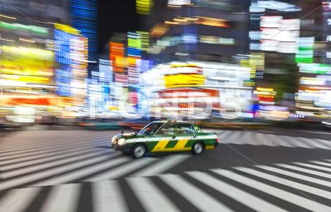 Motion Blurred on Crossing, Shibuya, Tokyo, Japan Stock Photos